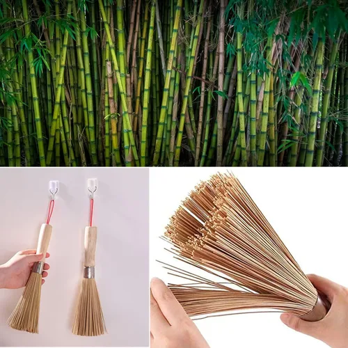 Miniatura 3 de Paquete de 2 cepillos tradicionales de bambú para wok, limpiador natural para sartén de hierro fundido, cepillo de limpieza de cocina antiarañazos