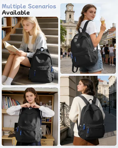 Miniatura 7 de Mochila escolar para adolescentes y niñas, color negro, simple, mochila escolar impermeable, mochila de escuela secundaria para niños, mochila