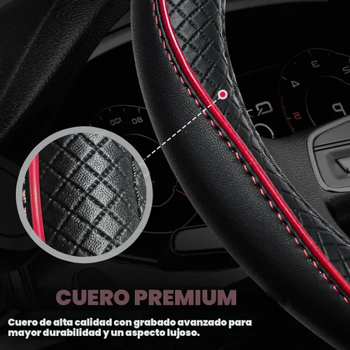 Miniatura 5 de Ouzorp Funda universal para volante de automóvil, de piel de microfibra con forro antideslizante, 14.5-15 pulgadas, color negro con línea roja