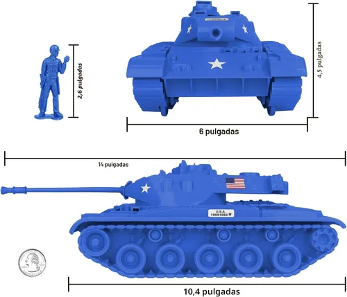 Miniatura 2 de Set de juegos tanque Tim Mee Toy Walker Bulldog, color azul, 13 piezas, fabricado en EE. UU