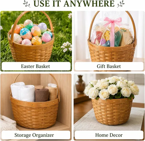 Miniatura 5 de Vintiquewise Cesta pequeña de recolección de manzanas con asa, cesta de frutas de madera tejida, canasta decorativa de granja para almacenamiento