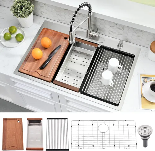 Miniatura 10 de Fregadero de barra negra de 15 x 15 pulgadas, fregadero de cocina pequeño de acero inoxidable negro calibre 16, fregadero de estación de trabajo
