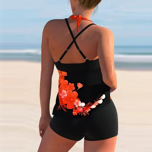 Miniatura 3 de Traje de baño tankini con estampado de lunares para mujer, traje de baño de dos piezas, ajuste holgado, traje de baño atlético sin espalda