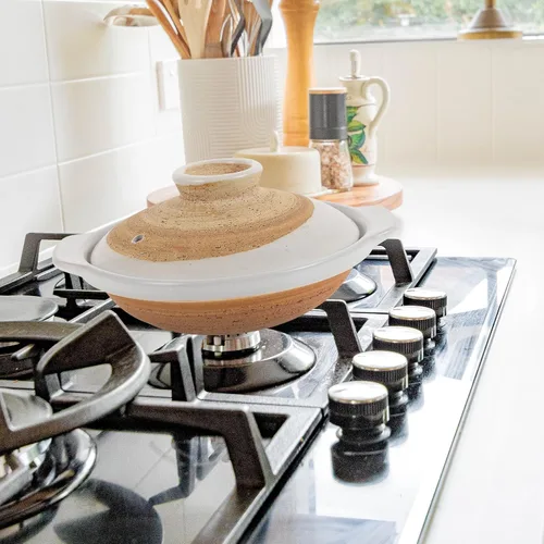 Miniatura 8 de Olla de arcilla japonesa Donabe de 8 pulgadas de cerámica esmaltada para cocinar arroz Donabe multiusos para cocina casera