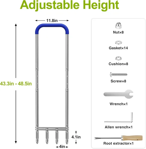 Miniatura 6 de Herramienta aireadora manual para césped – Aireador de núcleo de acero inoxidable SUS304 ajustable para césped, herramienta de aireación de patio