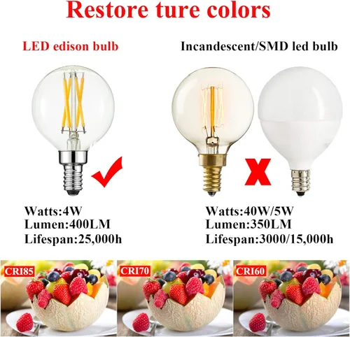 Miniatura 6 de Arberlic Bombilla G16.5, Bombilla LED E12 de 4W regulable Equivalente a Bombilla Candelabra E12 de 40 Vatios, Blanco Cálido 2700K, 400lm, CRI85+