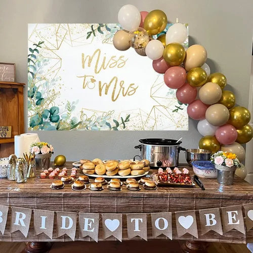 Miniatura 6 de Miss to Mrs - Telón de fondo para despedida de soltera, 7 x 5 pies, hojas verdes verdes, fondo de fotos de boda, telón de fondo de compromiso