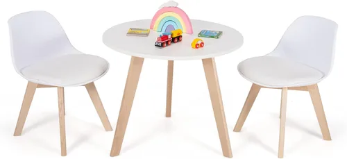 Costzon Juego de mesa y silla para niños, 3 piezas de mesa de actividades de madera con asiento acolchado y patas de madera para artes,