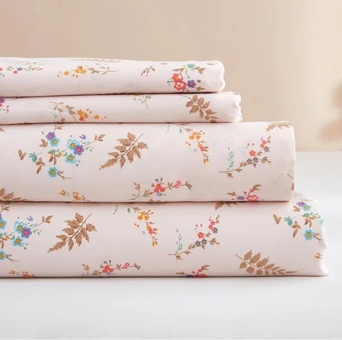 HighBuy Juego de sábanas de tamaño individual - Sábanas frescas y transpirables de color rosa con estampado floral, juego de 3 sábanas - Sábanas