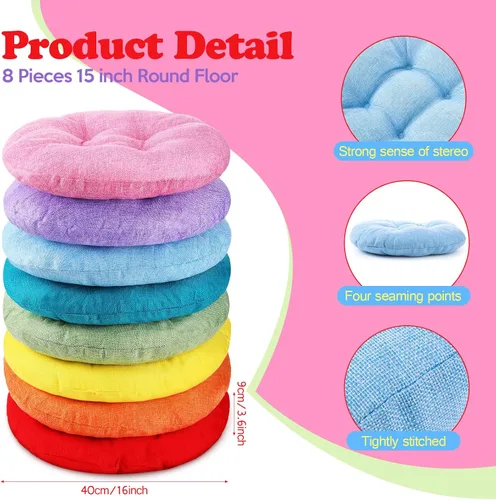 Miniatura 2 de Fumete - 8 piezas de cojines de piso redondos de 16 pulgadas para niños y bebés, asientos flexibles para muebles de aula, almohada de piso