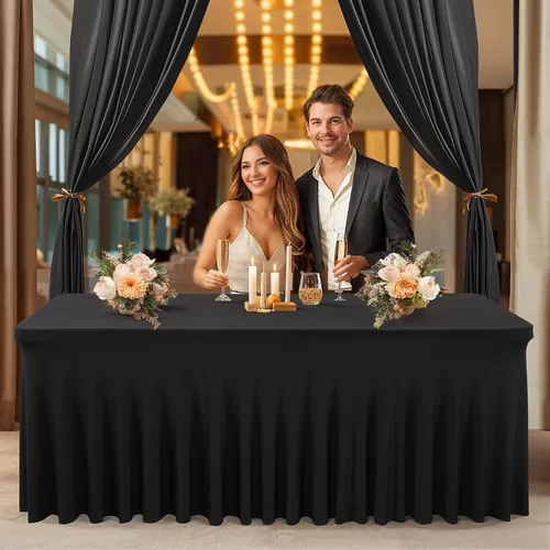 Miniatura 8 de PARTISKY - Mantel de elastano negro para mesas rectangulares de 4 pies, cubierta de mesa elástica para mesas plegables, bodas, fiestas, banquetes