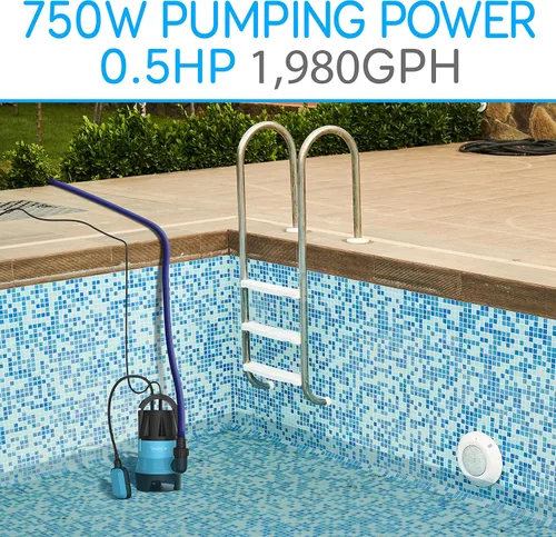 Miniatura 6 de SereneLife Bomba sumergible de 400 W, agua sucia limpia, potente bomba de sumidero, interruptor de flotador automático, cable de 16 pies, sótano