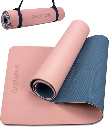 Tapete de yoga con correa, 1/3 pulgadas extra gruesa, de doble cara, antideslizante, tapetes profesionales de TPE para mujeres y hombres, tapete de