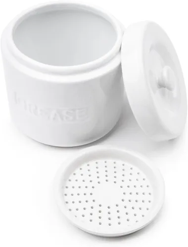 Miniatura 10 de Fox Run Recipiente de grasa de tocino de porcelana con colador, contenedor de grasa blanco para cocina, 5 x 5 x 5.5 pulgadas