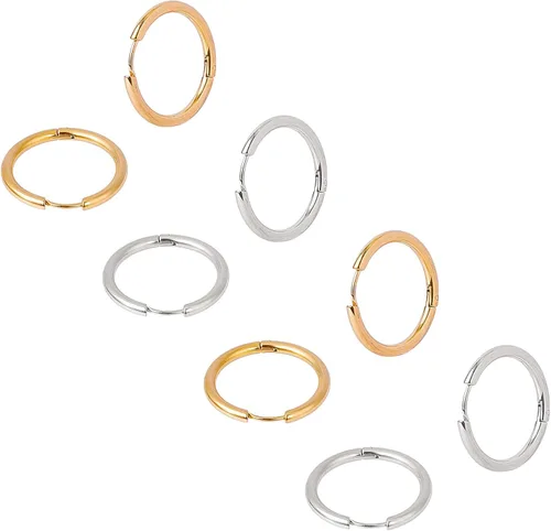 UNICRAFTALE 16 aretes de aro de pulido de acero inoxidable de 0.984 in, 2 colores, aretes de aro Huggie Loop Componentes para bricolaje para mujer,