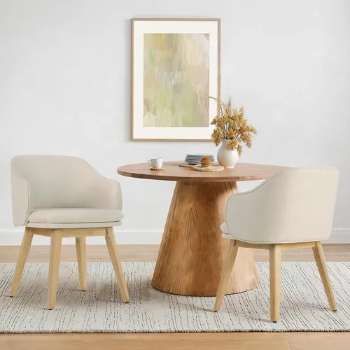 Miniatura 12 de KISLOT Juego de 2 sillas de comedor de madera, tapizadas de tela, modernas, con respaldo de barril y cojín grueso de doble capa para sala de estar