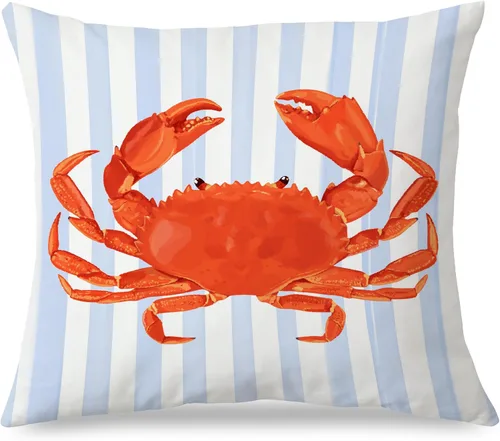 Miniatura 7 de Fundas de almohada costeras de langosta, fundas de almohada náuticas de langosta roja de Nueva Inglaterra con rayas azules y blancas para casa
