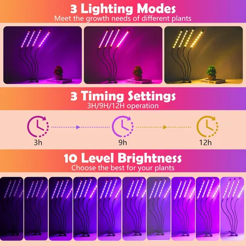 Miniatura 9 de Lámparas de cultivo shalaker para plantas de interior, 80 luces LED con espectro completo y espectro rojo y azul, 10 niveles regulables