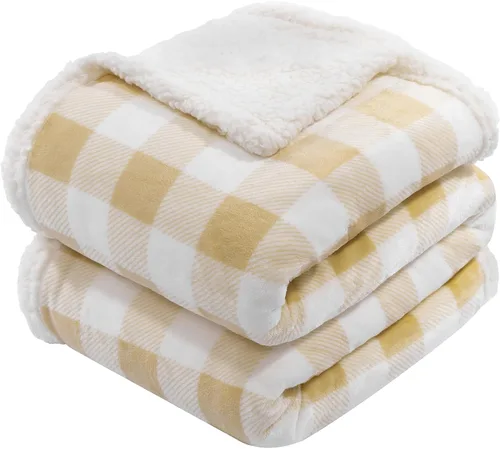 BEAUTEX Manta de Vellón Sherpa, Mantas y Cobijas de Felpa a Cuadros Búfalo Súper Suaves y Cálidas, Manta Ligera Acogedora y Suave para Sofá y Cama