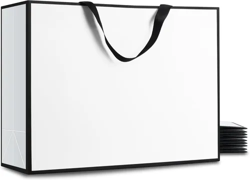 Miniatura 12 de Bolsas de regalo blancas con asas, 10 bolsas pequeñas de papel blanco de 5.25 x 3.75 x 8 pulgadas con asas de cinta, bolsa de compras de papel kraft
