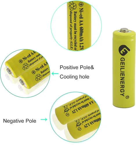 Miniatura 4 de AA tamaño NiCd AA 600mAh 1.2V baterías recargables para lámpara solar luz solar (12 PCS)
