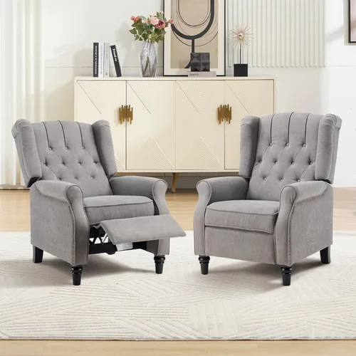Miniatura 11 de EBELLO Silla reclinable con respaldo de empuje, silla decorativa de tela, reclinable con decoración de remaches, respaldo con botones, sillón