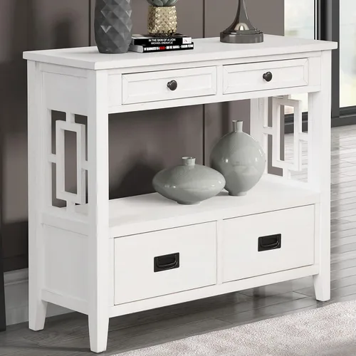 Mesa consola de granja con 4 cajones y estante de almacenamiento, mesa de entrada de madera, sofá, aparador para sala de estar, cocina, comedor,