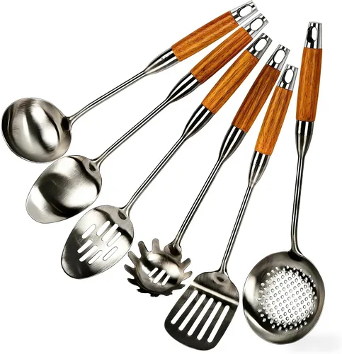 Utensilios de cocina de acero inoxidable 304, cucharas de cocina largas, herramientas de utensilios, tornero, cucharón, cucharas y servidor de