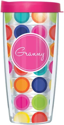 Miniatura 3 de Signature Tumblers Grammy Hot Pink Insignia Wrap on Happy Circles - Taza de viaje de doble pared de 16 onzas con tapa de fácil sorbo rosa intenso