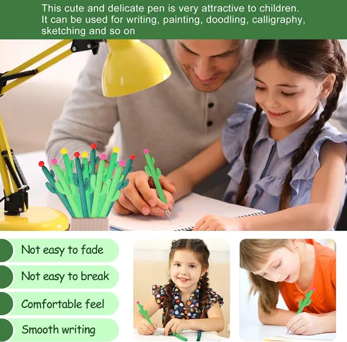 Miniatura 5 de Outus Paquete de 24 bolígrafos de cactus de 0.020 in con forma de cactus negro, bolígrafo de tinta de gel verde Saguaro para aula, oficina, escuela