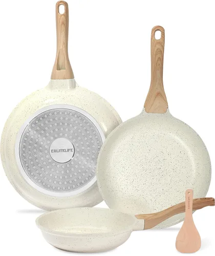 ESLITE LIFE Juego de sartenes antiadherentes de cerámica, no tóxicas para tortilla de huevo, sartenes de cocina compatibles con todas las estufas