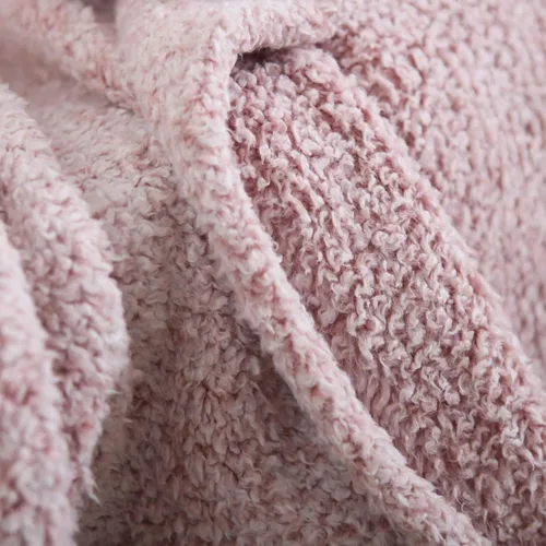 Miniatura 3 de Manta sherpa ultra suave y acogedora, manta decorativa ligera y cálida con borla, 2 tonos degradado rosa polvoriento, manta reversible