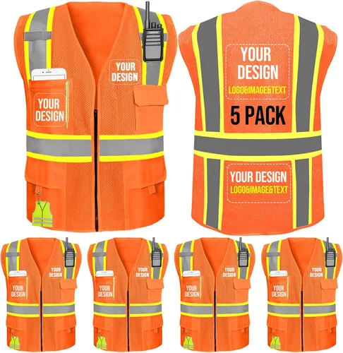 Miniatura 17 de Chaleco de seguridad personalizado BeautyWill con logotipo personalizado Clase 2, chaleco reflectante de alta visibilidad con bolsillos, ropa