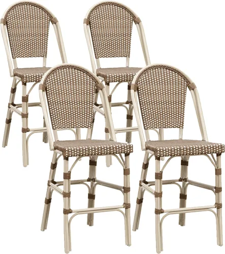 Miniatura 15 de PURPLE LEAF - Juego de 2 taburetes de bar franceses con acabado de bambú impreso, taburetes de bar de ratán para patio con respaldo, sillas de bar