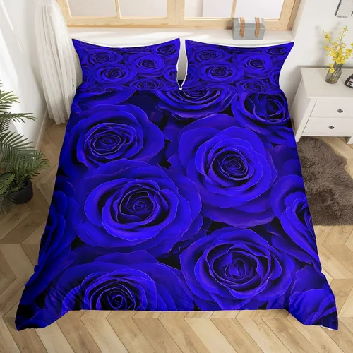 Miniatura 14 de Juego de funda de edredón de rosa roja, tamaño matrimonial, juego de ropa de cama floral color rojo degradado y negro para niñas, mujeres, niños