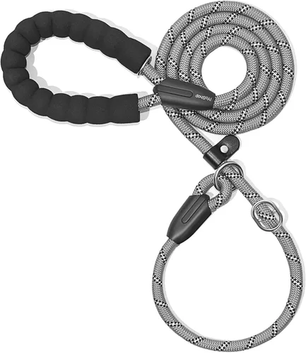 iYoShop Correa antideslizante duradera para perro con mango acolchado e hilos altamente reflectantes, correa de entrenamiento para perros sin Gris