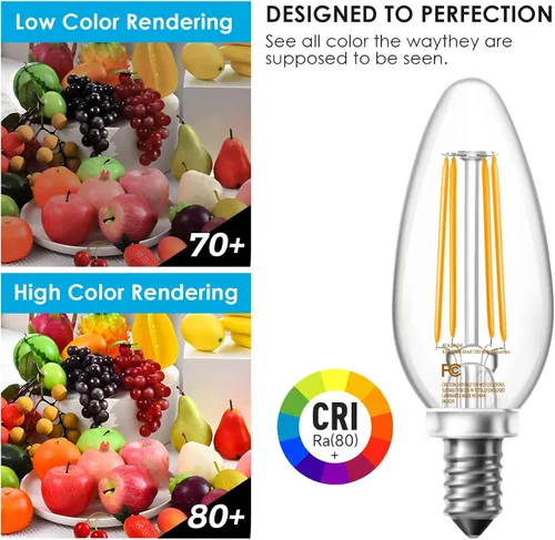 Miniatura 3 de VOLIVO Bombillas LED de candelabro E12 regulables de 60 vatios equivalentes, 2700 K luz blanca cálida, 500 lúmenes, 4.5 W B11 bombillas LED vintage