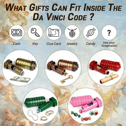 Miniatura 4 de Criptex Código Da Vinci Numérico, Caja de Rompecabezas de Dinero para Regalo en Efectivo con Compartimentos Secretos Ocultos Cumpleaños Navidad
