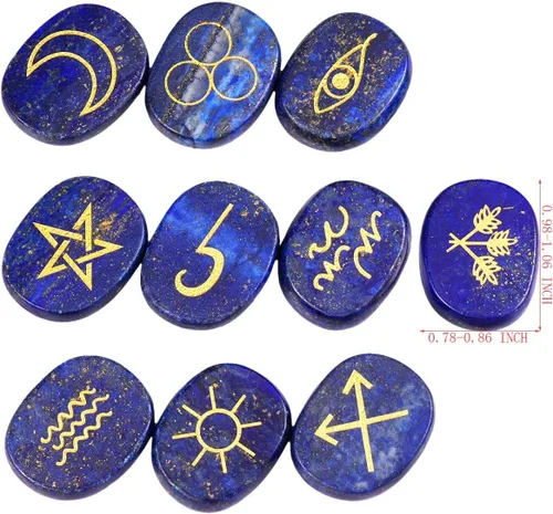 Miniatura 4 de Rockcloud Juego de runas de brujas de cristal curativo Lapislázuli, símbolo gitano, piedras de chakra, piedra de palma, equilibrio de reiki, 10