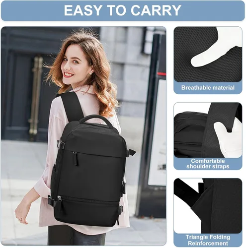 Miniatura 7 de Mochila de viaje Suwasp para mujer aprobada por aerolíneas, equipaje de mano aprobado para vuelos, mochila para hombre, Negro, Mediana, Moderno