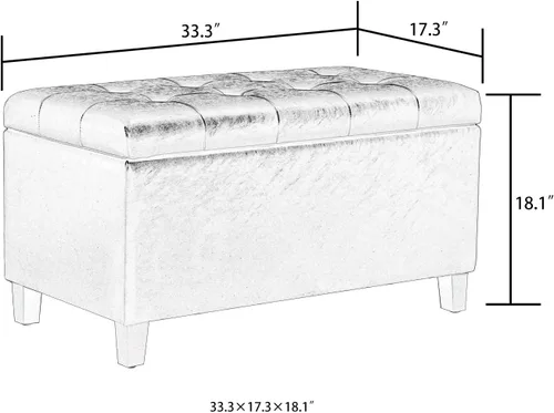 Miniatura 3 de Adeco Otomana de almacenamiento, banco tapizado rectangular de piel sintética con patas de madera, reposapiés, mesa de café para sala de estar, Negro
