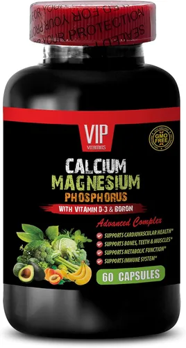 Suplemento de calcio y magnesio - Calcio y magnesio fósforo con vitamina D-3 y boro - Huesos saludables magnesio, calcio para mujeres, magnesio para