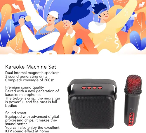 Miniatura 3 de Juego de mini máquina de karaoke con altavoz, micrófono inalámbrico, gran campo de sonido, chip profesional, múltiples conexiones, batería de larga