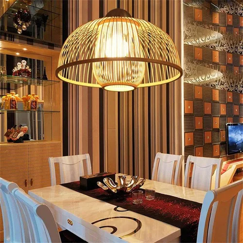 Miniatura 7 de Lámpara de bambú y madera de estilo chino personalidad creativa Hueco Endant Light Industrial Retro Material Natural Linterna Luz Colgante E27