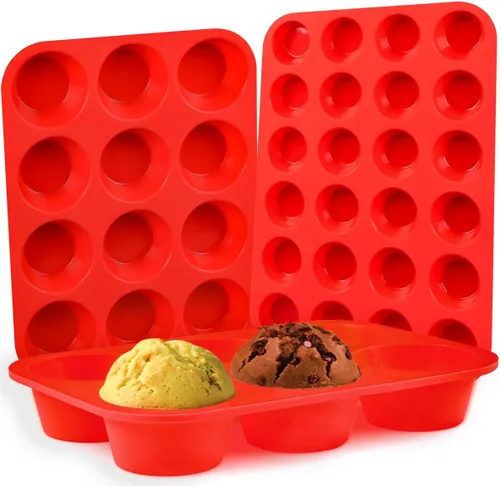 Miniatura 10 de CAKETIME Moldes de silicona para magdalenas para hornear, molde de tamaño regular para magdalenas, molde para hornear moldes de silicona