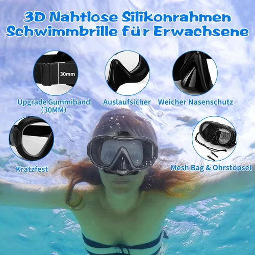 Miniatura 4 de Máscara de buceo, gafas de esnórquel antivaho profesionales, máscara de natación antifugas con correa ajustable suave y bolsa de malla, tapón