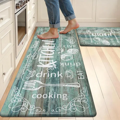 Miniatura 9 de HEBE Juego de 2 tapetes de cocina gruesos y antifatiga acolchados para el suelo, alfombras impermeables antideslizantes, cómodos tapetes de chef