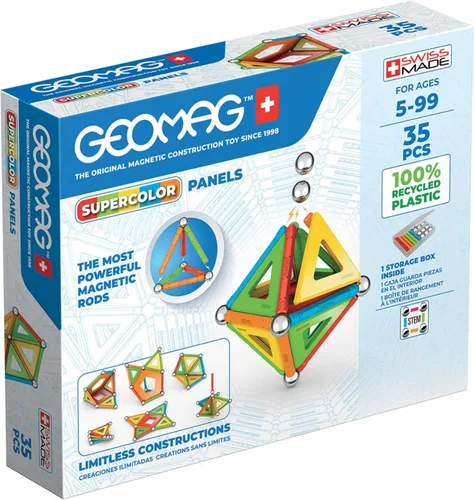 Geomag Supercolor Juguetes Magnéticos para Niños de 5+ Años, 35 Piezas de Imanes Educativos STEM para Niños - Bloques Magnéticos Hechos en Suiza,