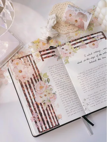 Miniatura 7 de WT Cinta de PET ancha rubor, rollo individual, diseños originales, cinta decorativa floral rosa acuarela, adhesivo transparente para diario, álbumes