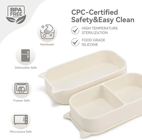 Miniatura 3 de Baby Travel Essentials - Juego de 6 platos para niños pequeños con succión, cuchara y tenedor de acero inoxidable 304, babero plegable de silicona